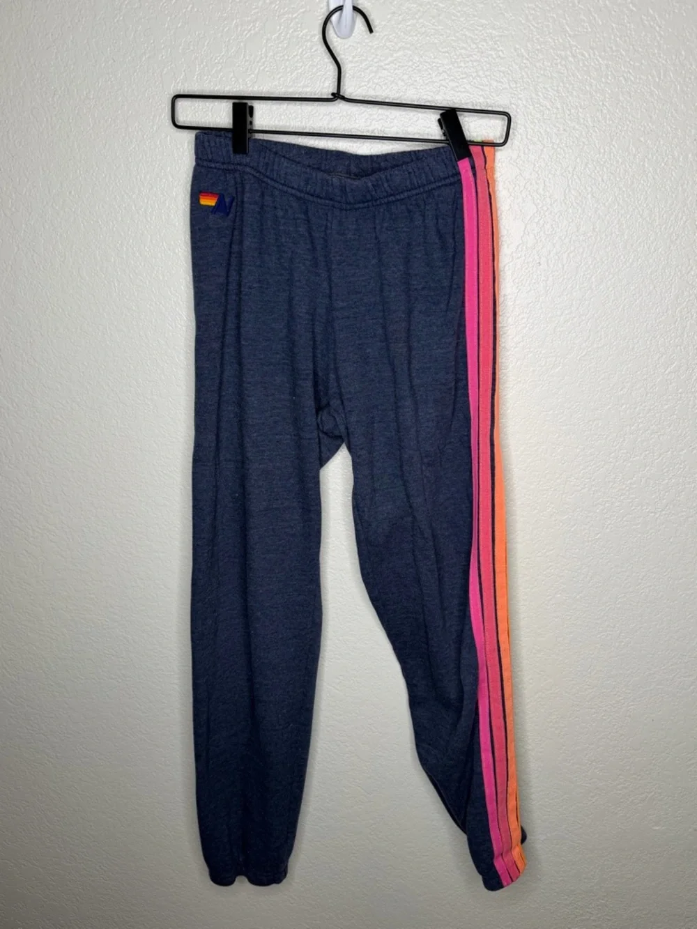 Aviator Nation 5 Stripe Sweatpant Heather Navy Size Medium - Picture 3 of 8